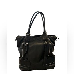 Cole Haan Black Pebbled Large Leather Tote Silver Hardware - Dustbag